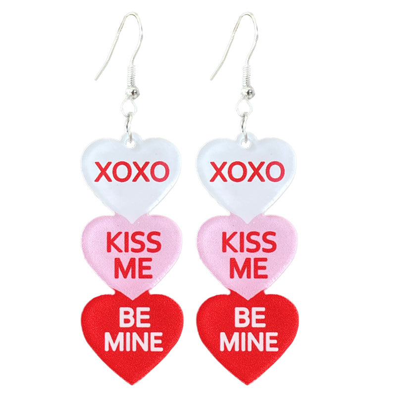 Wholesale Valentine's Day Word Candy Multicolor Heart Acrylic Denim Love Earrings